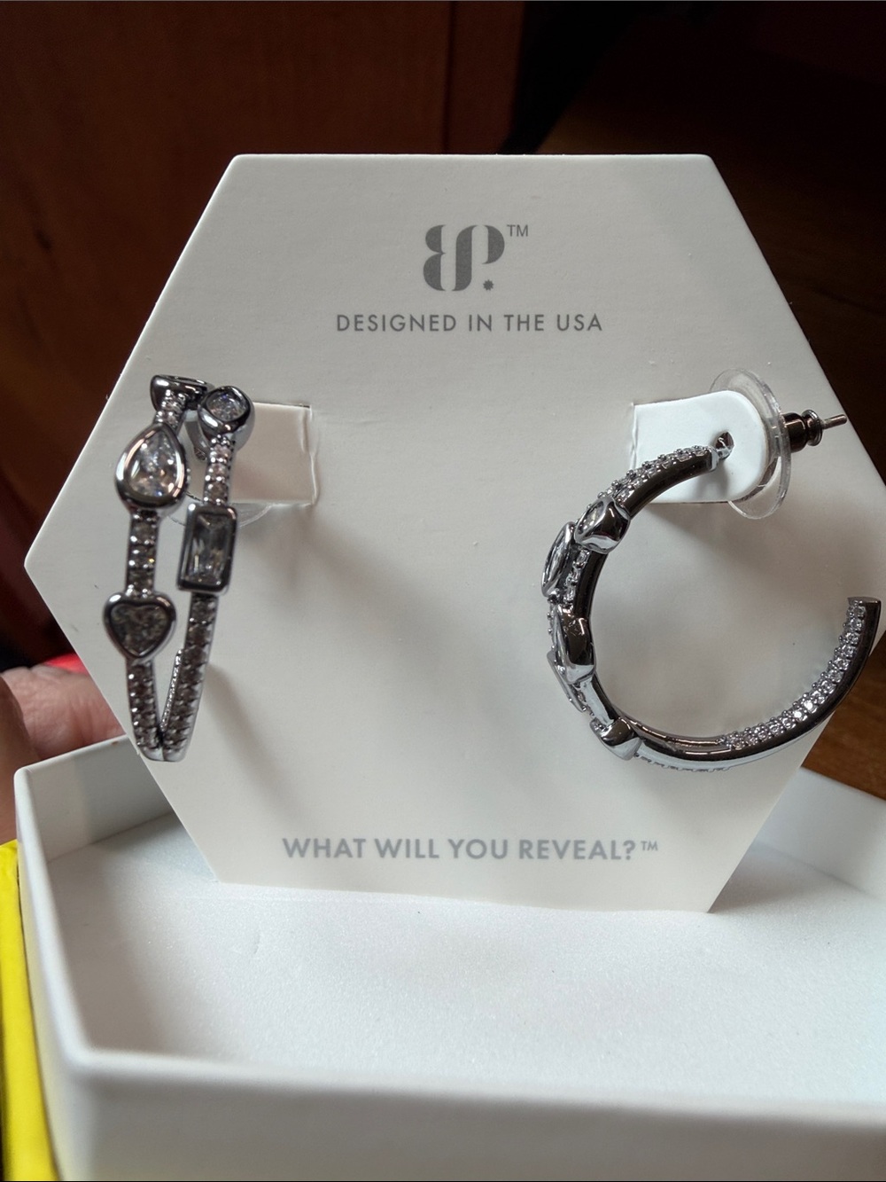 Hoop Earrings with Heart, Teardrop & Baguette Accents